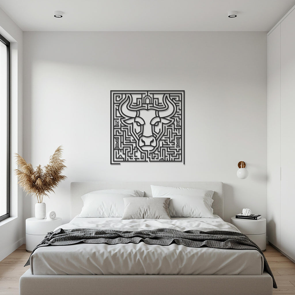 Bull Metal Wall Art, Taurus Wall Decor, Geometric Bull Sculpture, Farmhouse Wall Decor, Modern Gold Metal Art, Gift For Cow Lovers
