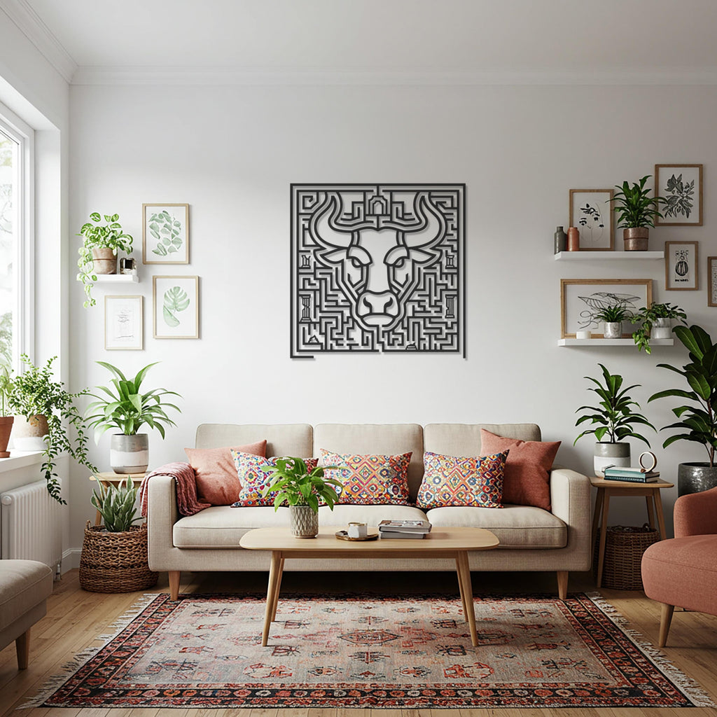 Bull Metal Wall Art, Taurus Wall Decor, Geometric Bull Sculpture, Farmhouse Wall Decor, Modern Gold Metal Art, Gift For Cow Lovers