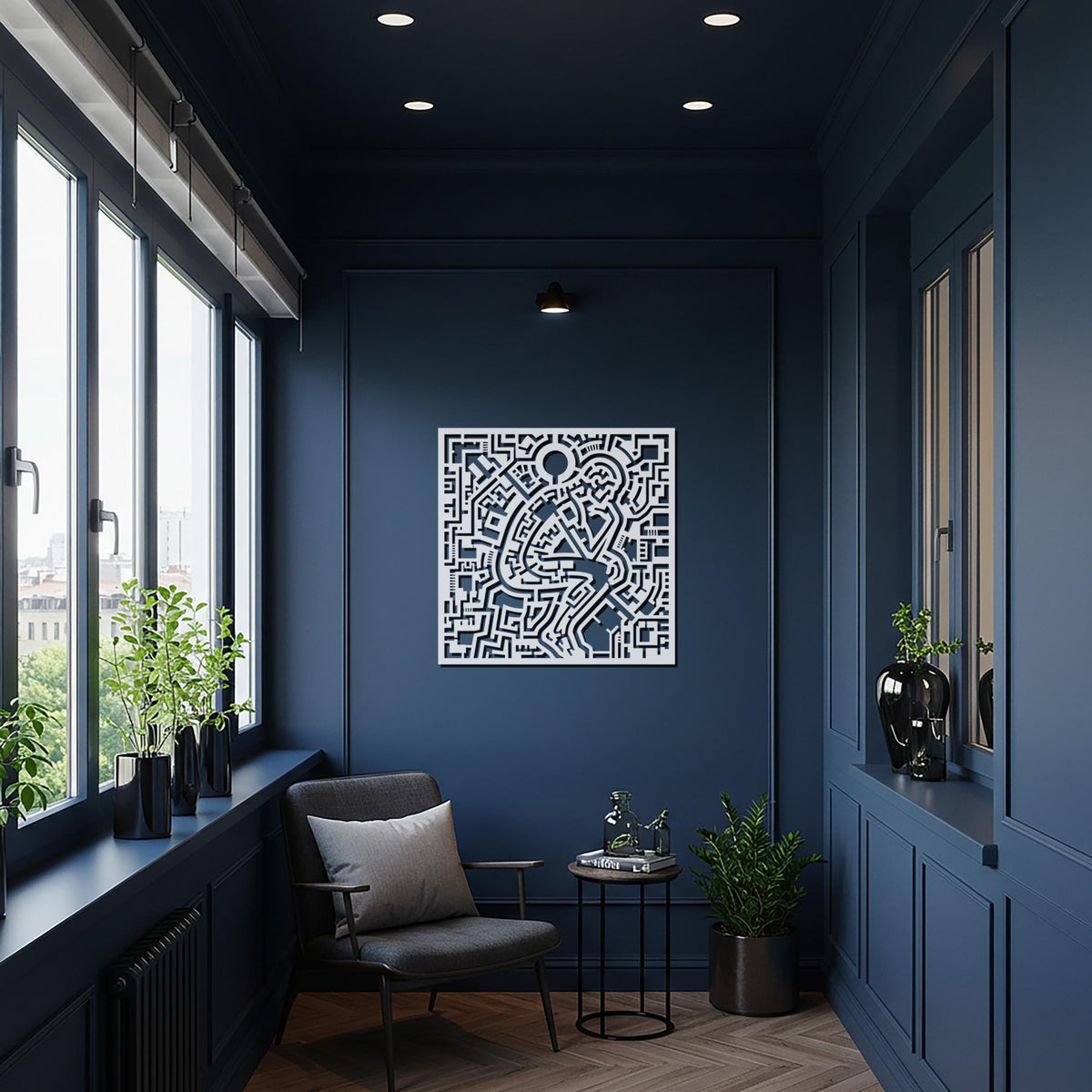 Abstract Thinker Metal Wall Art, Modern Human Figure Decor, Geometric Line Art, Minimalist Living Room Decor, Contemporary Wall Art