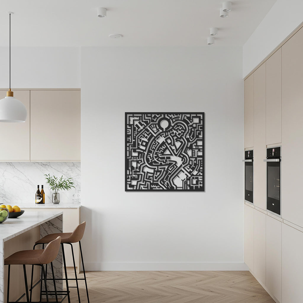 Abstract Thinker Metal Wall Art, Modern Human Figure Decor, Geometric Line Art, Minimalist Living Room Decor, Contemporary Wall Art