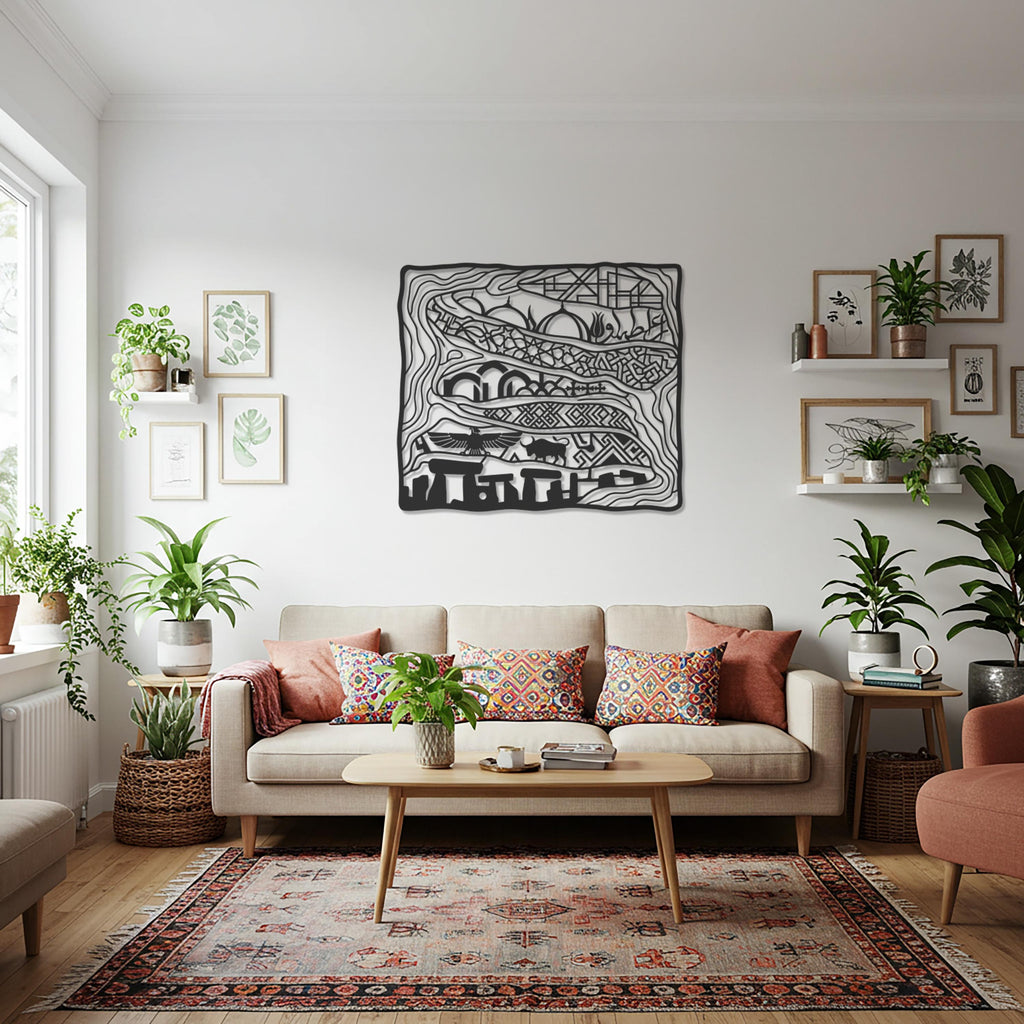 Arabic City Metal Wall Art, Islamic Wall Decor, Middle East Skyline, Mosque Metal Art, Boho Living Room Decor, Ramadan Eid Gift, Wall Accent