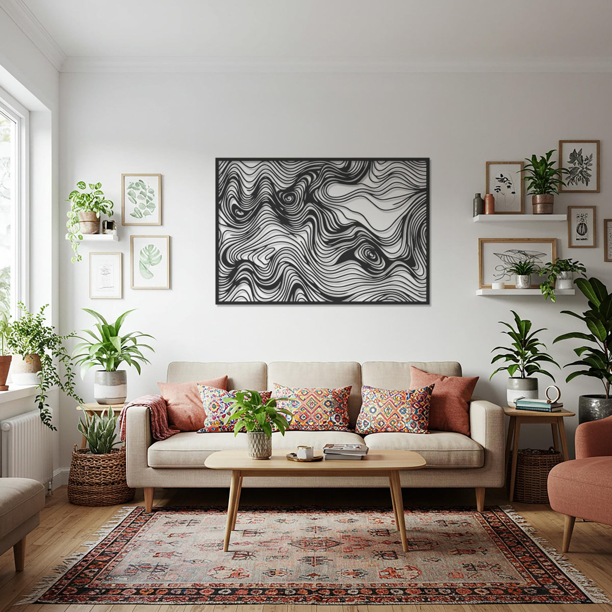 Abstract Line Metal Wall Art, Modern Wave Wall Decor, Black Metal Wall Sculpture, Minimalist Living Room Decor, Boho Home Accent Gift Accent