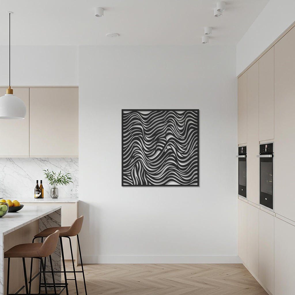 Abstract Wave Metal Wall Art, Modern Line Wall Decor, Square Metal Wall Sculpture, Minimalist Kitchen Decor, Boho Home Accent, Wall Artworks
