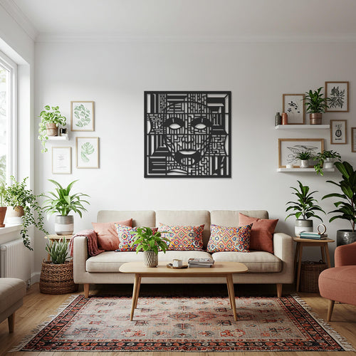 Abstract Face Metal Wall Art, Mask Wall Decor, Modern Portrait Metal Sculpture, Geometric Line Art, Boho Living Room Decor, Unique Home Gift