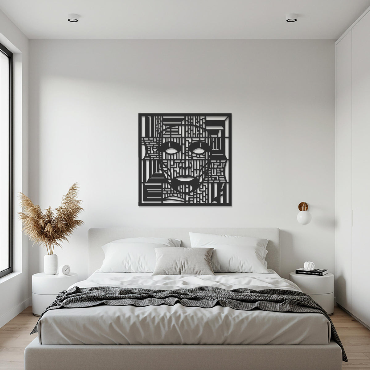 Abstract Face Metal Wall Art, Mask Wall Decor, Modern Portrait Metal Sculpture, Geometric Line Art, Boho Living Room Decor, Unique Home Gift
