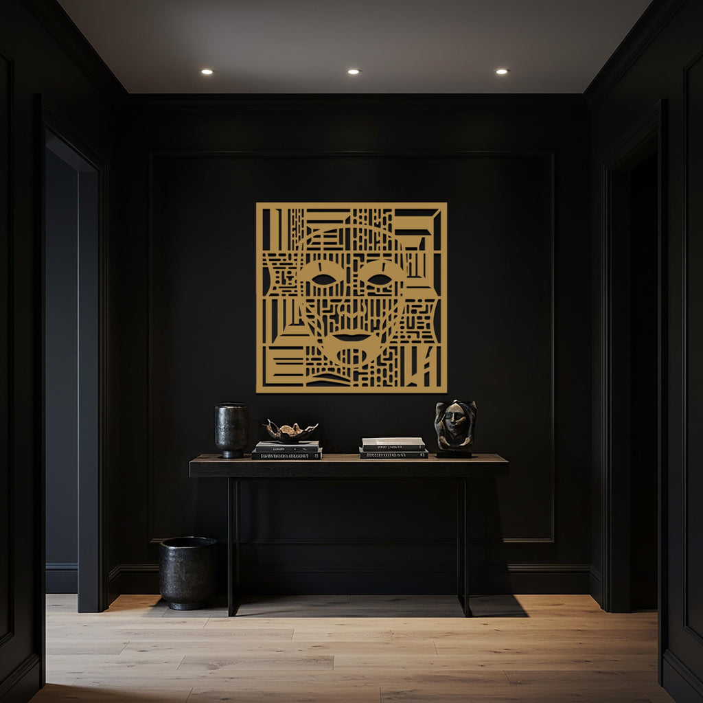 Abstract Face Metal Wall Art, Mask Wall Decor, Modern Portrait Metal Sculpture, Geometric Line Art, Boho Living Room Decor, Unique Home Gift
