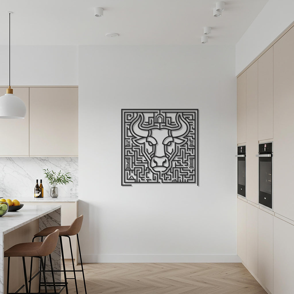 Bull Metal Wall Art, Taurus Wall Decor, Geometric Bull Sculpture, Farmhouse Wall Decor, Modern Gold Metal Art, Gift For Cow Lovers