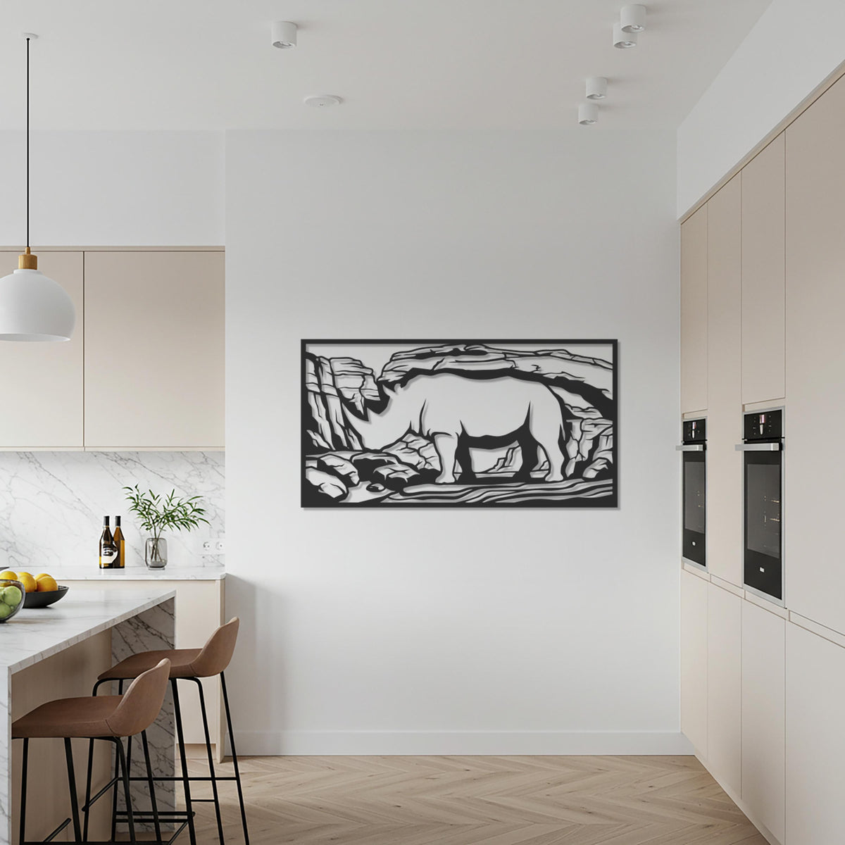 Rhino Metal Wall Art, Safari Animal Wall Decor, Wildlife Metal Sculpture, African Landscape Decor, Rustic Home Accent, Animal Lover Gift