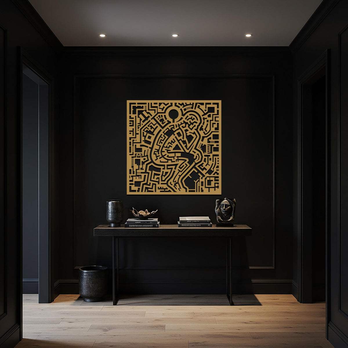 Abstract Thinker Metal Wall Art, Modern Human Figure Decor, Geometric Line Art, Minimalist Living Room Decor, Contemporary Wall Art