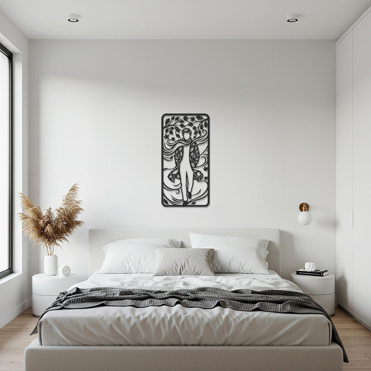 Autumn Woman Metal Wall Art, Nature Girl Wall Decor, Female Figure Metal Sculpture, Floral Line Art, Bedroom Decor, Boho Home Gift