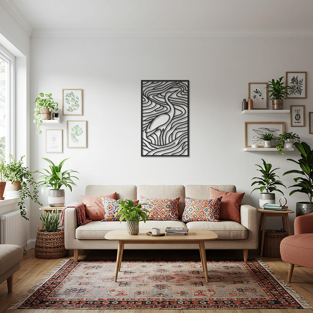 Heron Metal Wall Art, Crane Bird Wall Decor, Abstract Line Sculpture, Modern Nature Wall Art, Kitchen Wall Decor, Bird Lover Gift