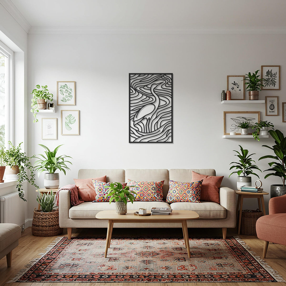 Heron Metal Wall Art, Crane Bird Wall Decor, Abstract Line Sculpture, Modern Nature Wall Art, Kitchen Wall Decor, Bird Lover Gift